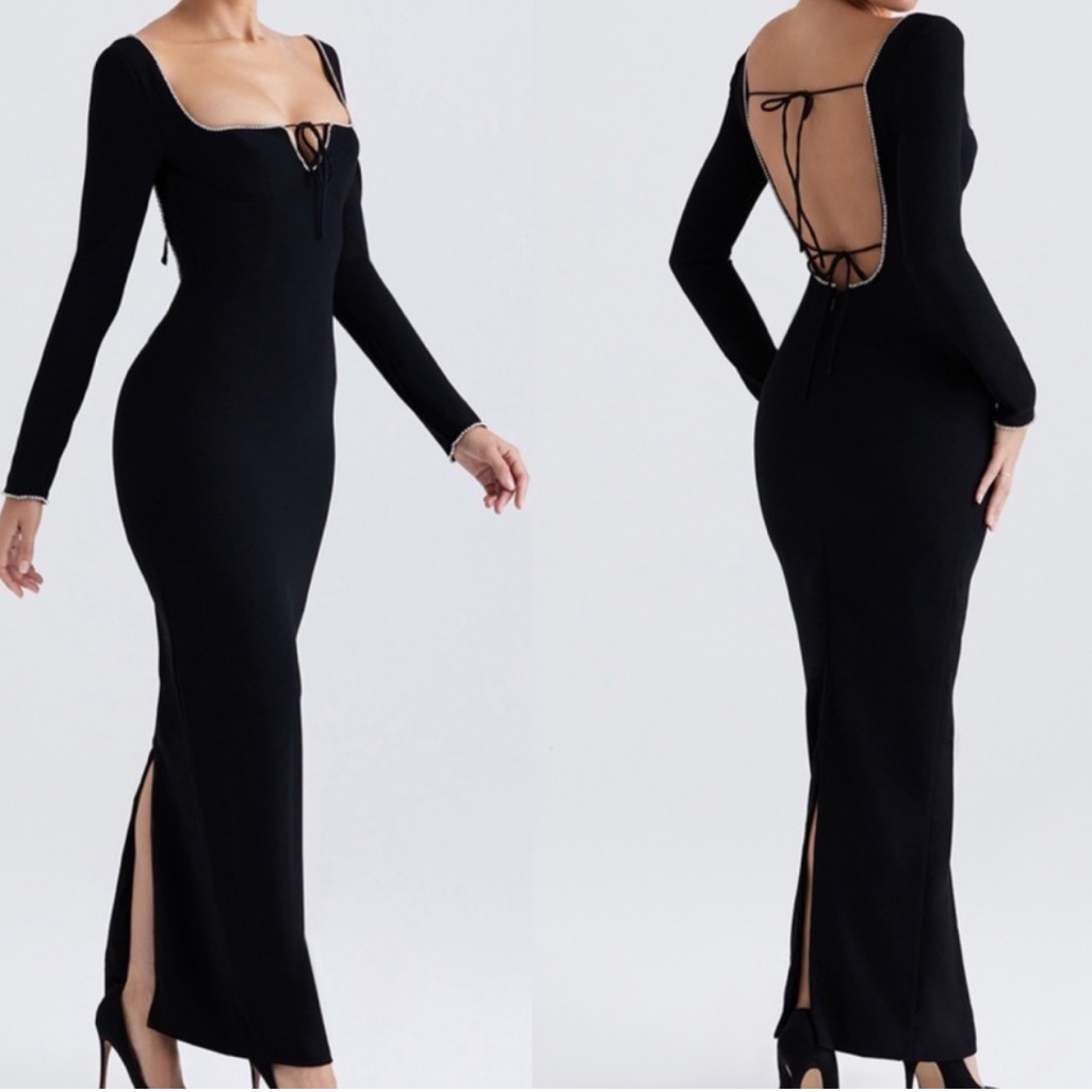 House Cb Rosa Crystal Embellished Black Dress Women Size S Like Nwot